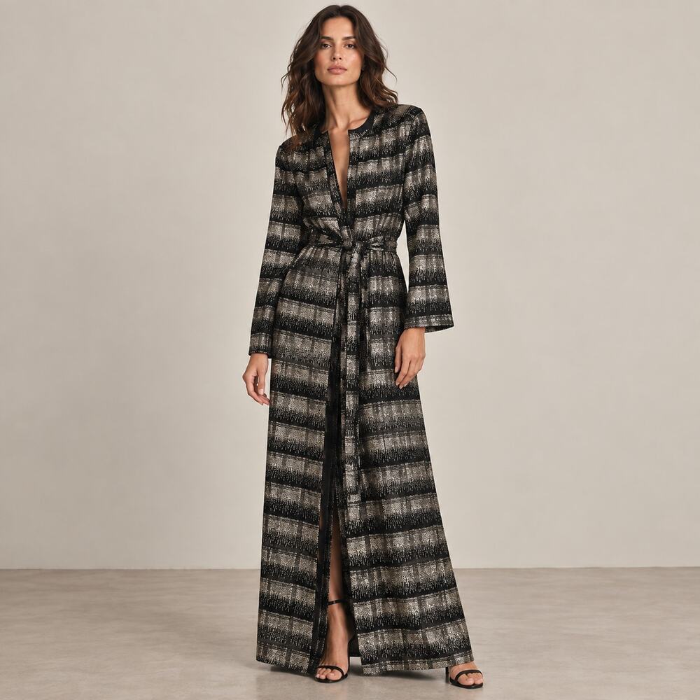 NWT/Deadstock Vintage 1980s Christian Dior Lingerie Robe - Black + Metallic - M